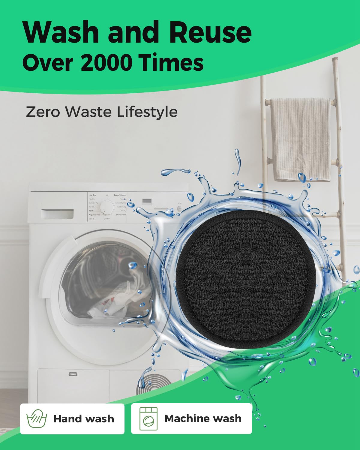 ProCIV Reusable Makeup Remover Pads - 25 Pack Washable Organic Cotton Rounds for All Skin Types & Toner with Laundry Bag, Eco Friendly Zero Waste Reusable Cotton Pads Travel Gadgets (Black) - Image 4