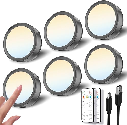 Luces de disco recargables con control remoto, luces de empuje alimentadas por batería negra, luces LED adhesivas para armario, luz magnética de