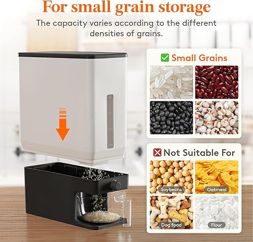 Miniatura 6 de Lifewit Dispensador de arroz de 25 libras (24.9 lbs), recipiente de almacenamiento de arroz sellado a prueba de humedad con taza medidora para Negro