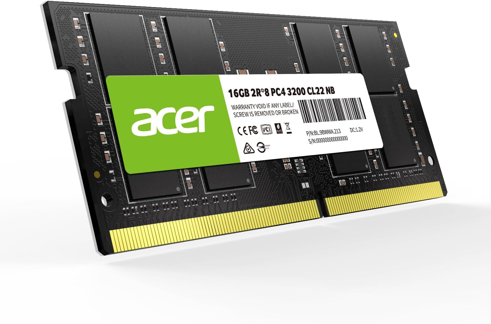 Acer SD100 DDR4 16GB Up to 3200 MHz Ram, SODIMM PC4-2500 CL22 Computer Memory 1.2V, 260 Pins, PC Laptop Ram - BL.9BWWA.213