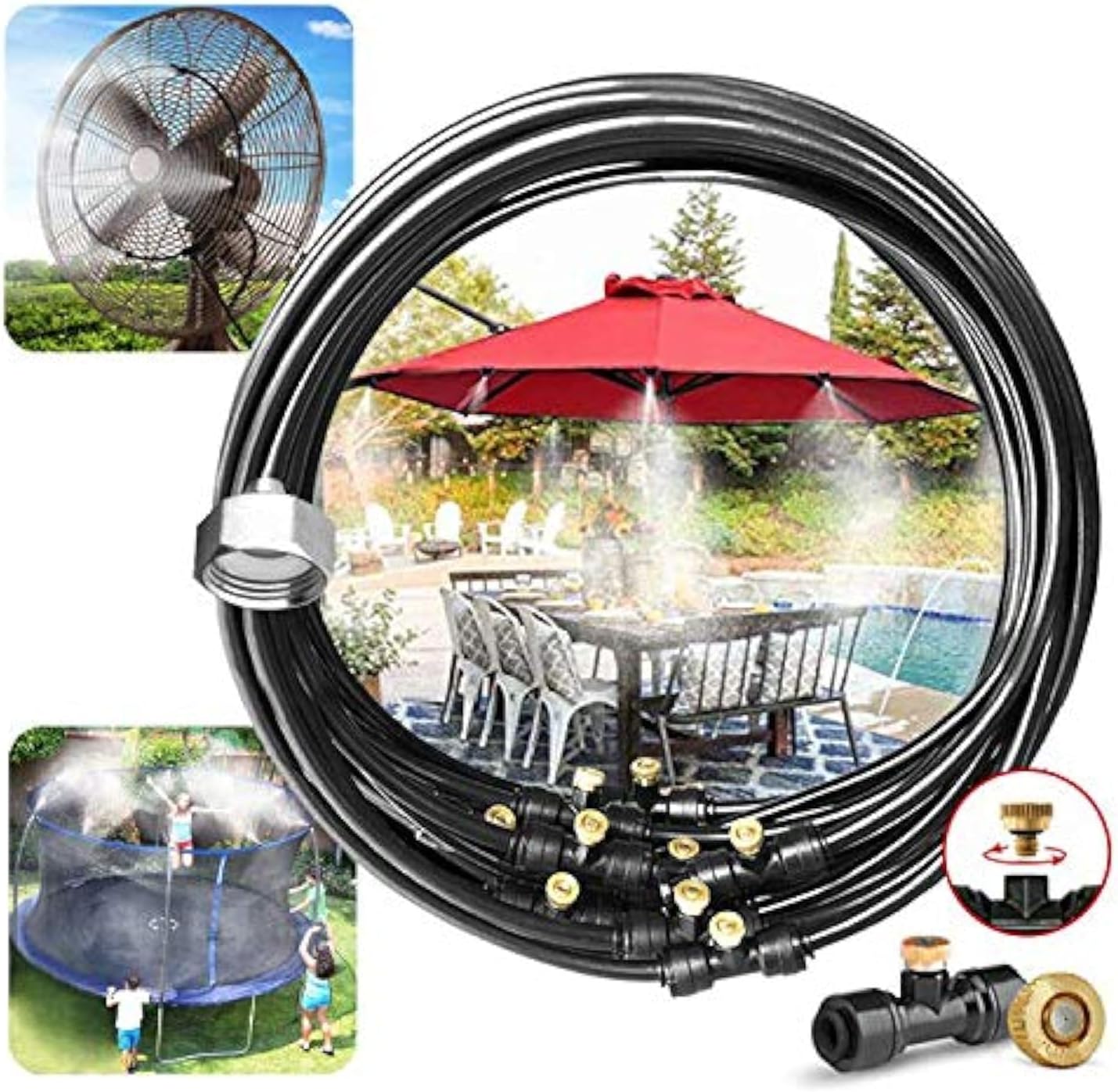 Outdoor Misting Cooling System,33ft Misting Line,11 Brass Mist Nozzles for Patio Garden Greenhouse