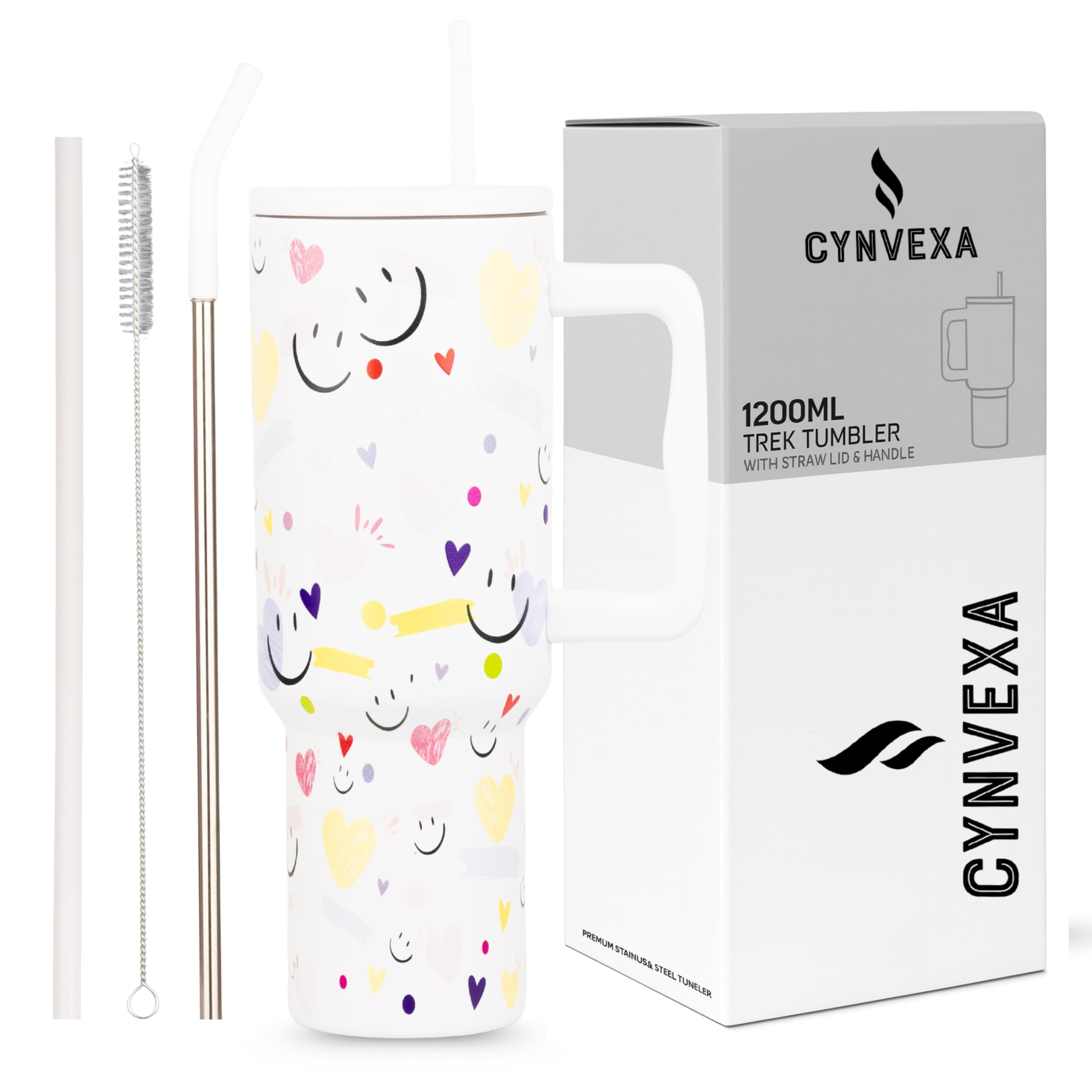 CYNVEXA Tumbler with lid and Straw 1200ML Cup Stainless Steel Vacuum Insulated Tumbler for Water, Iced Tea or Coffee 1.2L Office Gym Travelling (Smileys COCOUNUT Cloud)