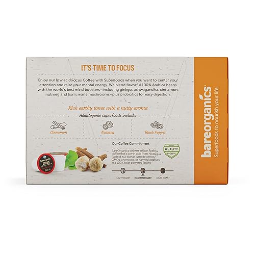 Miniatura 6 de BareOrganics 13180 Focus Coffee with Superfoods, café probiótico orgánico, 10 tazas de una sola porción