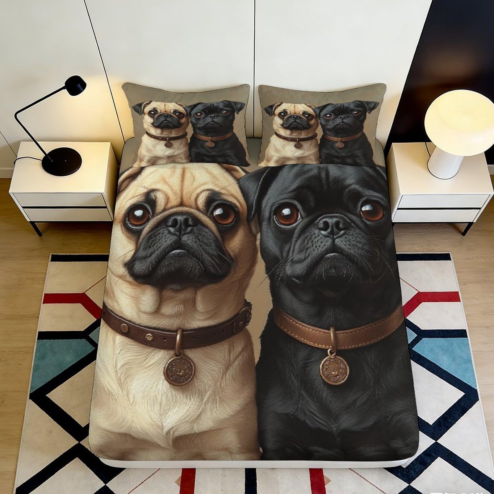 Jqzkxnhpbr Style-8 3D Printed Pug Dog Fitted Sheet Microfiber Soft Anti-Slip French Bulldog Bed Cover For Bedroom Dorm Decoration 90X200x25cm