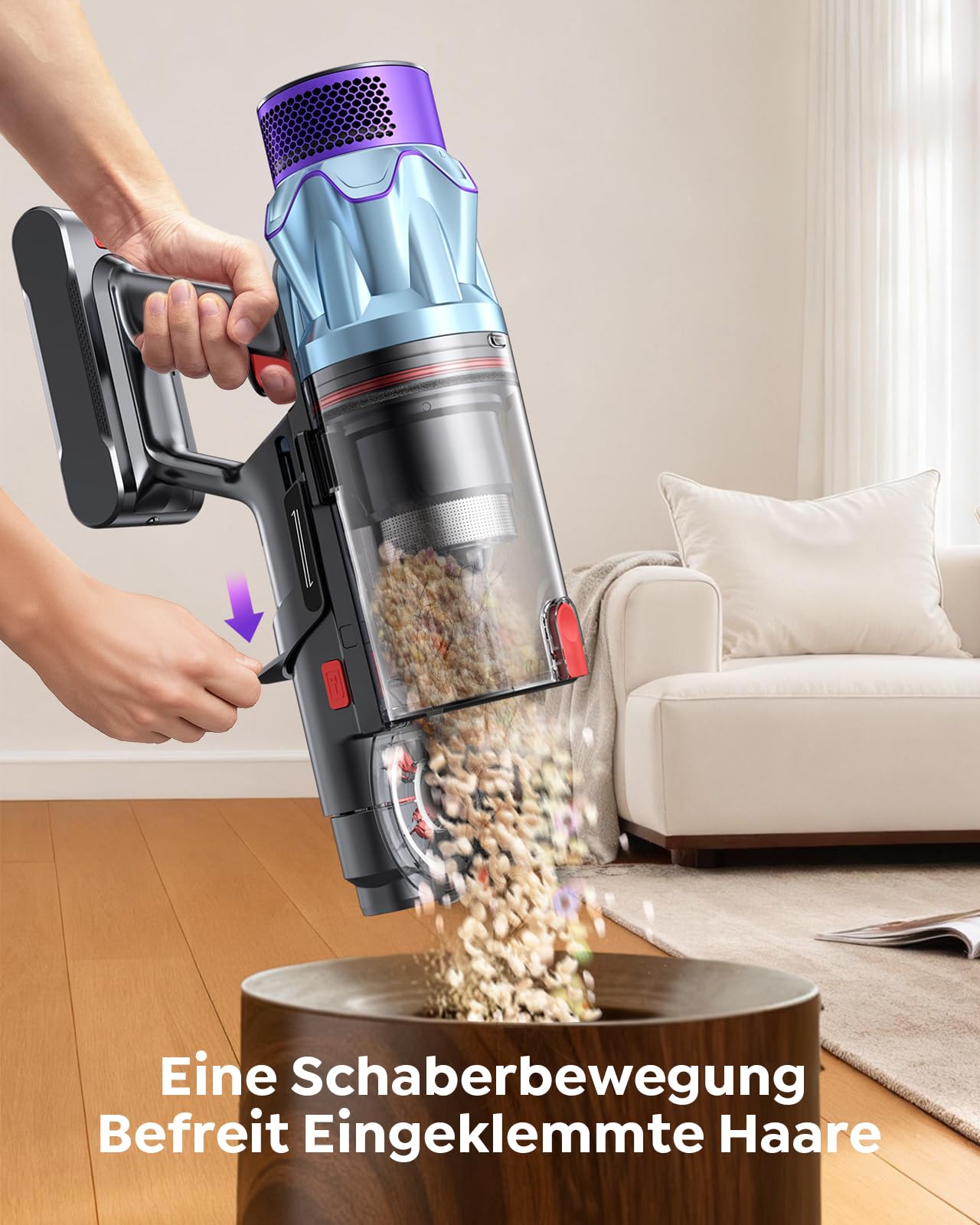 Akku Staubsauger 600W/50kPa/65Min, Staubsauger Kabellos mit 1M Schlauch, Aromatherapie, Wandladestation, Staubbehälter-Schaber(1,5L), Automatikmodus, für Tierhaare Teppiche Hartböden Auto