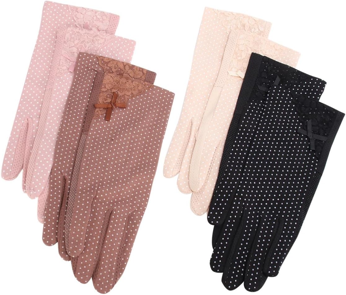 Mikikit Women Sun Protection Lace Gloves UV Breathable 4 Pairs