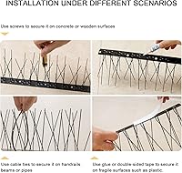 Vista 6 de OFFO Púas de pájaro negro premontadas para palomas y pájaros, cubre 10 pies de largo con acero inoxidable para valla de techo, buzón de ventana