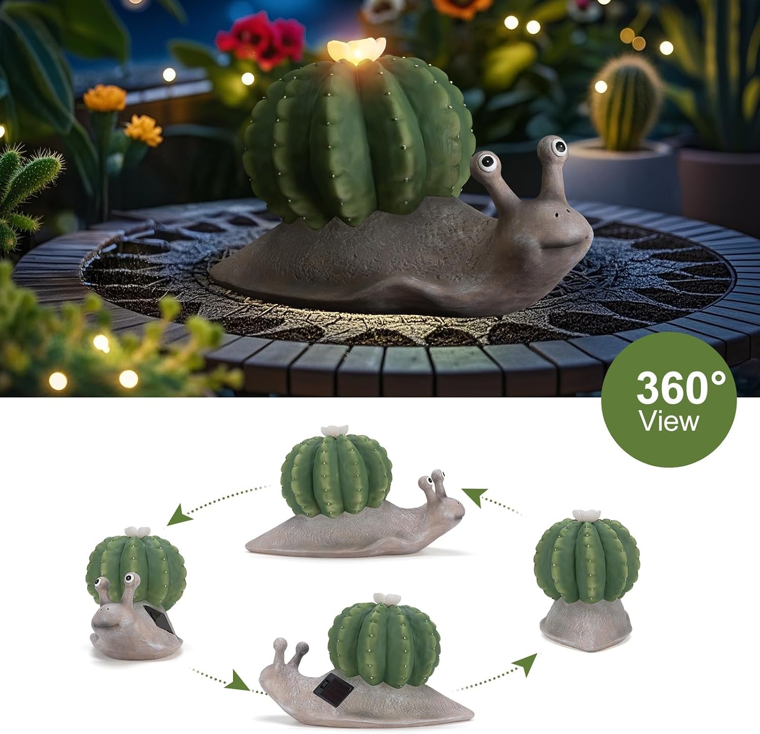Etlemonde Solar Cactus Snail Statue Garden Decor Light - Outdoor Decorative LED Flower, Suitable for Patio, Lawnand Garden Decorations, Gifts for Mom