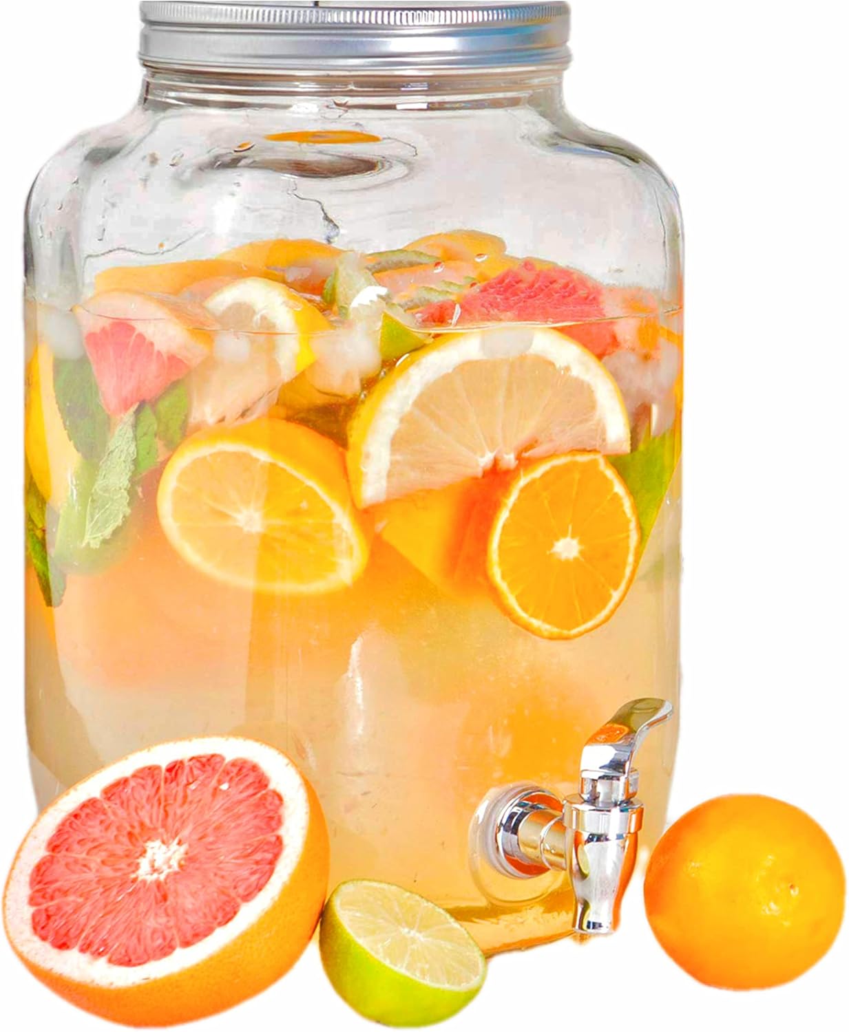 Kook Glass Drink Dispenser, with LeakProof Stainless Steel Spigot, Clear Mason Jar