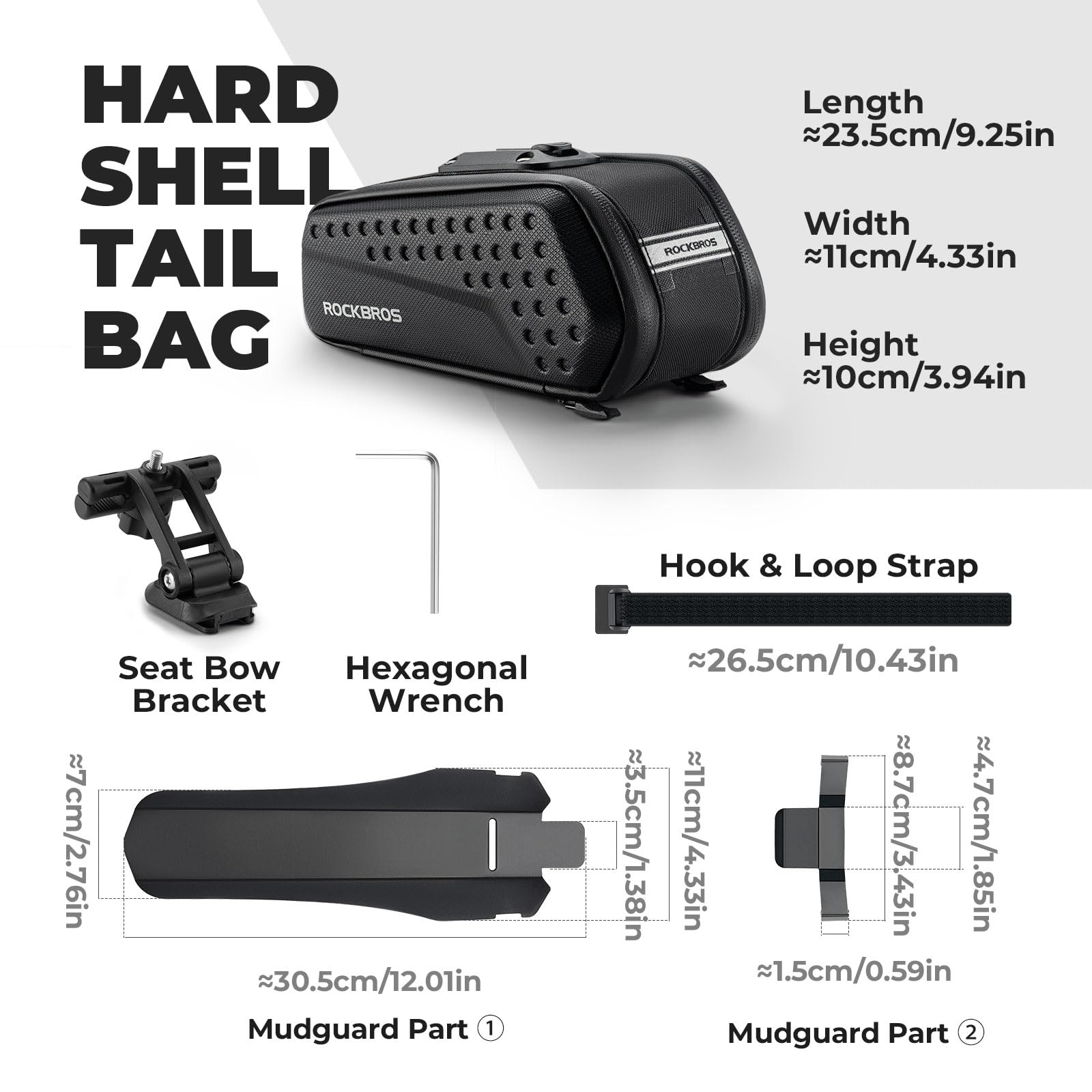 ROCKBROS Borsa Bici Sella Borse Sottosella Posteriore Bicicletta MTB Strada Grande Capacità 1.3L Rigido con Parafango Striscia Riflettente Accessori per Ciclismo, Nero
