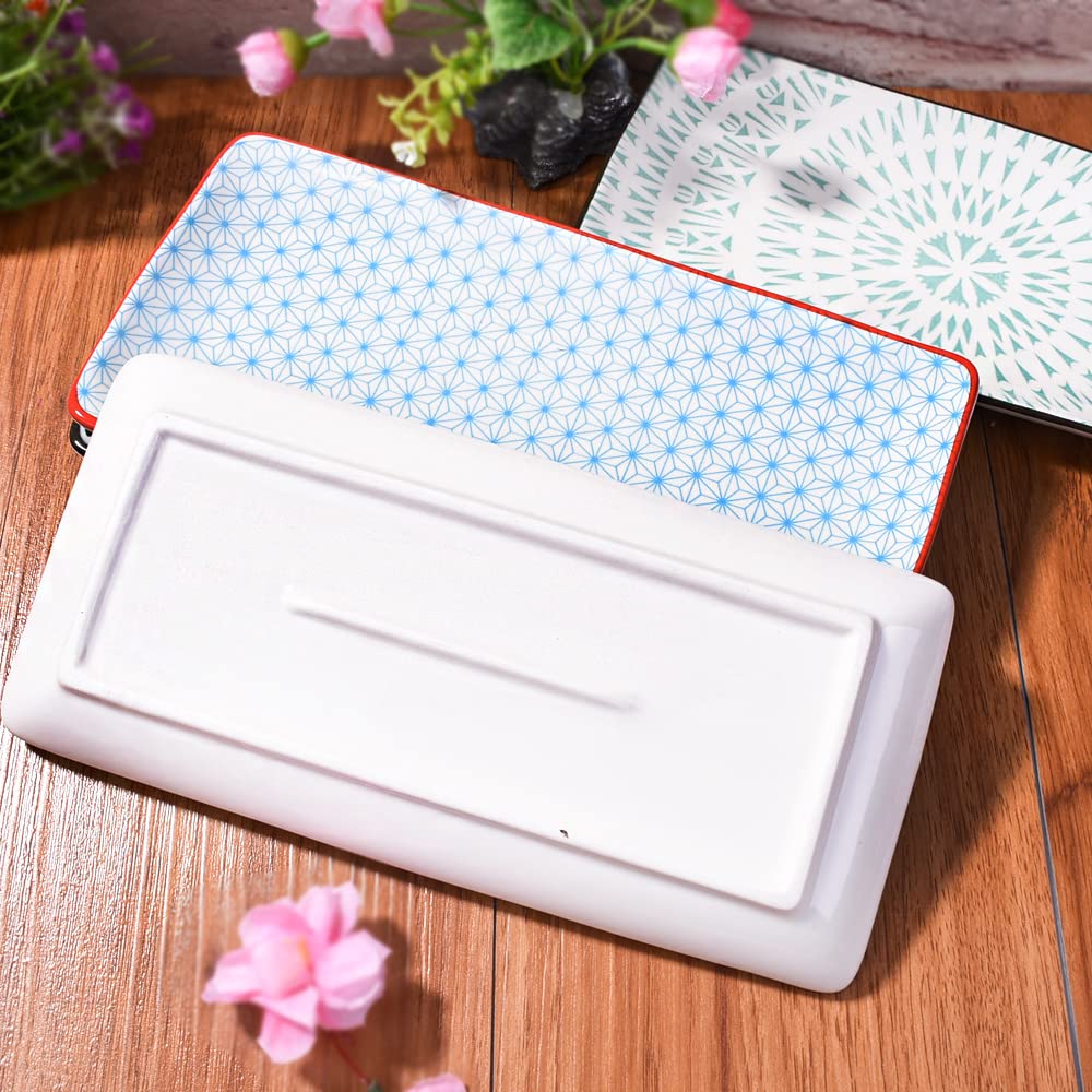 Juego de 4 platos de sushi japoneses rectangulares de cerámica para sushi y patas rectangulares
