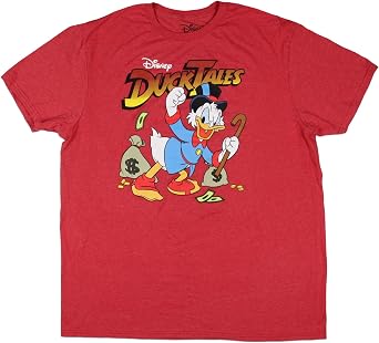 Disney Mens Duck Tales Scrooge McDuck Money Bags Red Heather T-Shirt