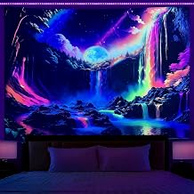 OSVINO Blacklight Rainbow Waterfall Tapestry 90"x70" UV Reactive Trippy Wall معلق قوس قزح جمالي ملصقات جدار الشلال ديكور غرفة النوم الروحية