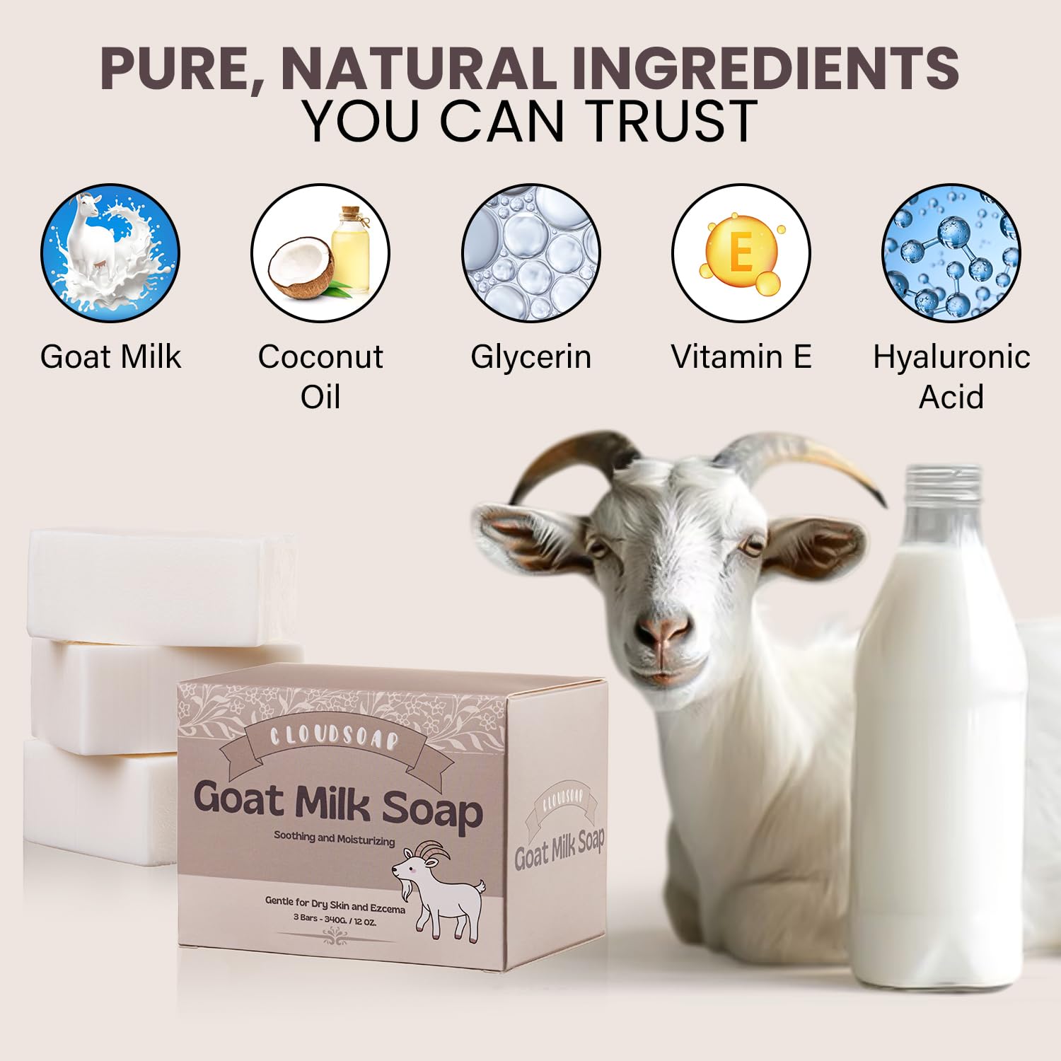 Goat Milk Soap – Natural Moisturizing Bar for Dry, Sensitive & Delicate Skin – Gentle Daily Cleanser for Babies, Men & Women – 3 Pack (4 oz Each), Soothing Hydrating Formula - Image 4