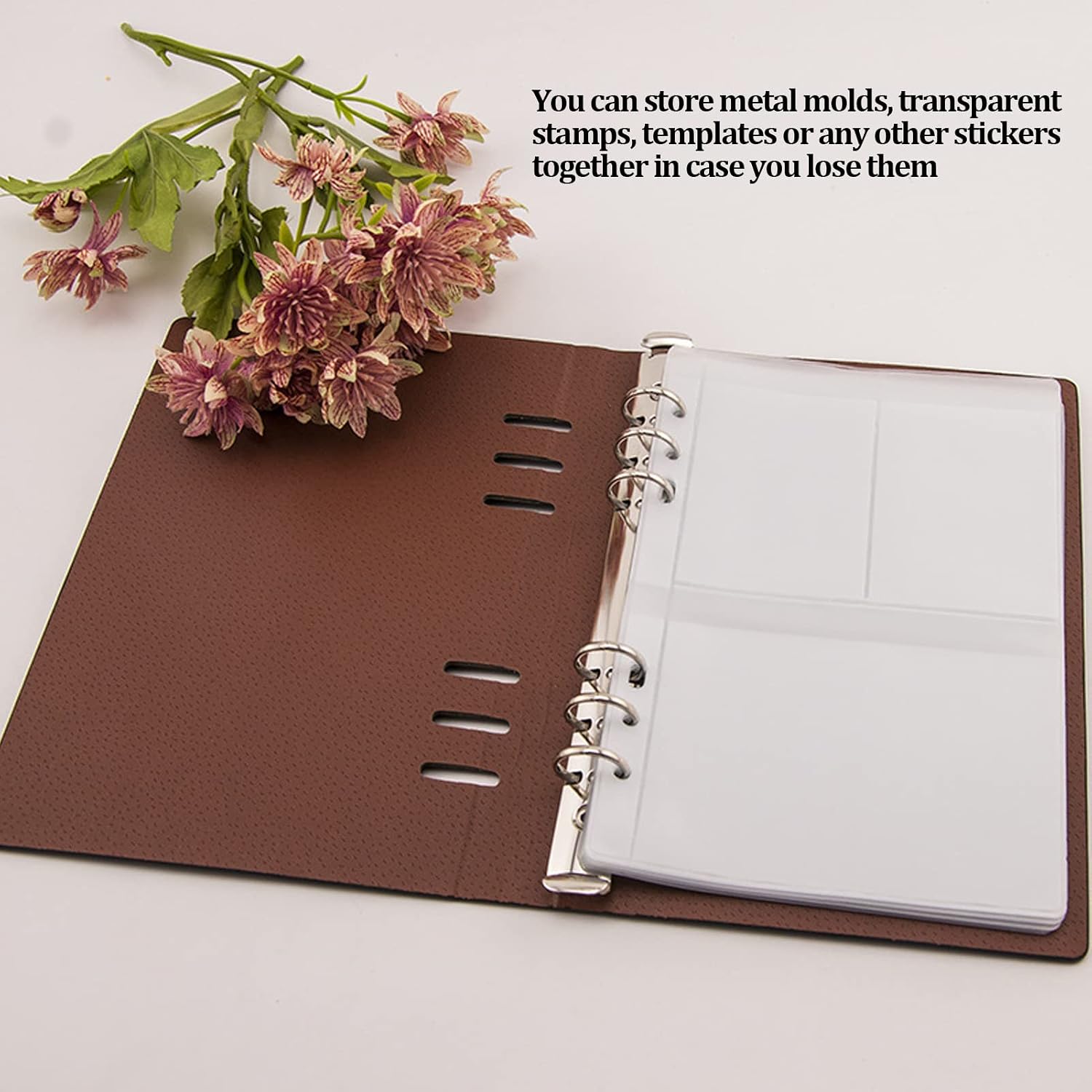 Storage Page Cutting Embossing Mold Stamp Scrapbook Collection Notebook DIY Organizer for Crafters PU Leather Silicone Sealed 22.9 x 16.8 x 2.6cm 10 Pages (TL014 Cover + 10 Four-Frame Inner Pages)