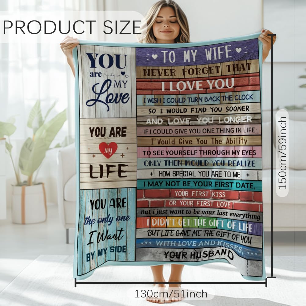 GLOBLELAND Wife Romantic Wedding Anniversary Copywriting Throw for Wife Gift 59×51 inch You Are My Love Soft Cozy Flannel Blanket Washable Fuzzy Throw Blanket for Gift Valentine's Day Anniversary - Image 2