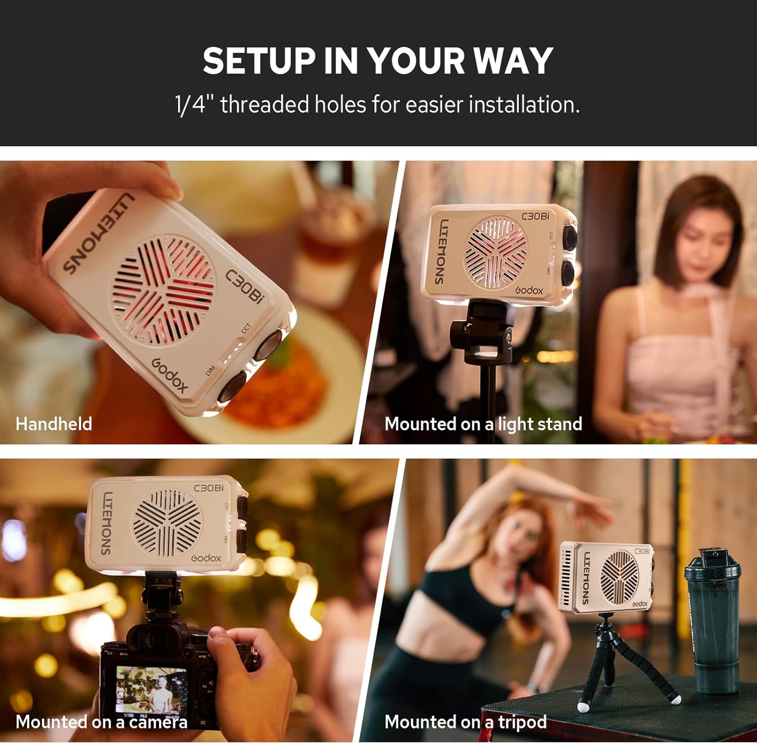 Godox Litemons C30Bi Bicolor LED Panel Light with Diffuser, 8610Lux 30W 2800K-6500K Camera Light with Silent Fan, TLCI96+ for Outdoor Photography Live Streaming Zoom Calls