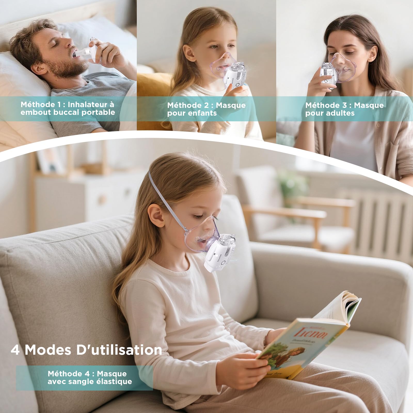 Nebulisateur Portable pour Enfant et Adulte, Inhalateur Silencieux à Technologie à Membrane Vibrante, Brume Fine 1–5 µm, Rechargeable, avec 2 Masques et un Embout Buccal, pour la Maison et en Voyage