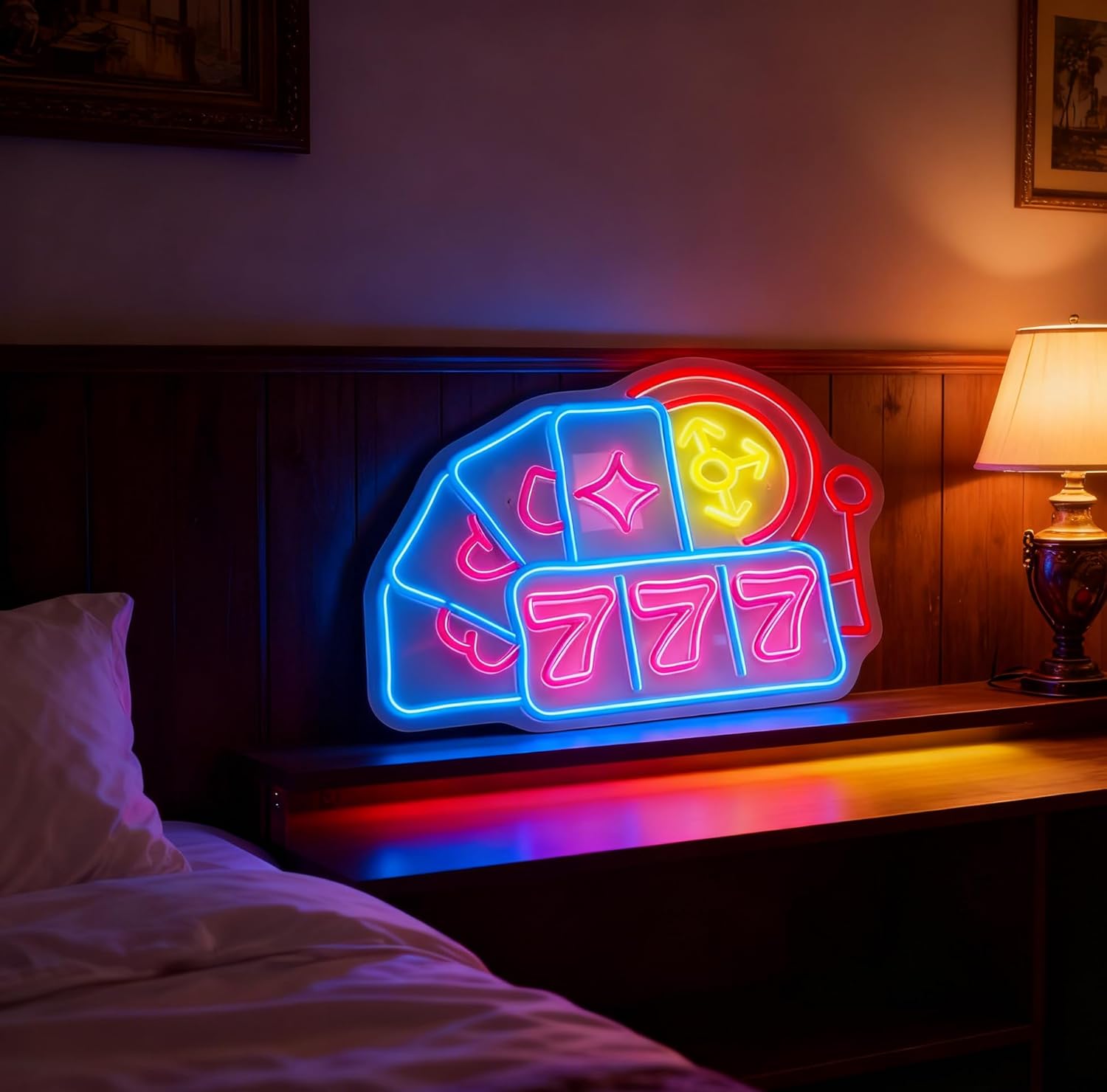 777 Casino Neon Sign, Lucky Angel Number Slot Machine Led Light, USB Powered Dimmable Decorative Neon Light for Home Game Room Man Cave Bar Poker Club Casino Theme Party Decor 16.5 x 12.2 In - Image 4
