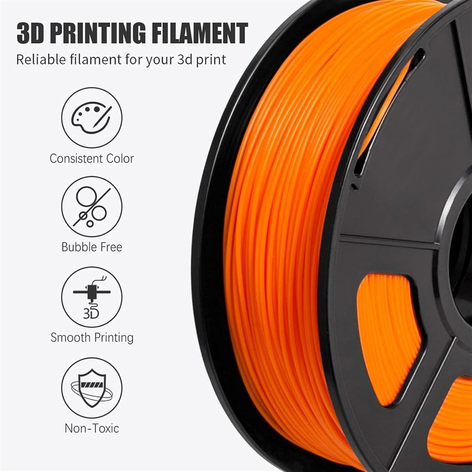 3D Filament PLA 1kg 1.75mm for FDM 3D Printer Orange 2.2 LBS Tolerance 0.02mm Filaments No Bubble Printing Material (Color : Orange)