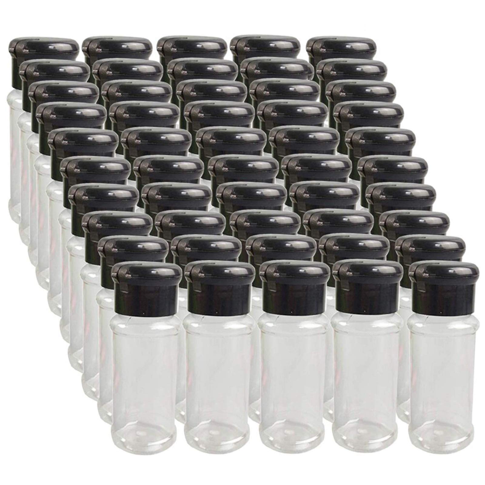 FEOOWV50Pcs Empty Plastic Spice Bottles Set for Storing Barbecue Seasoning Salt Pepper and More 75 ml/2.5 oz (Black)