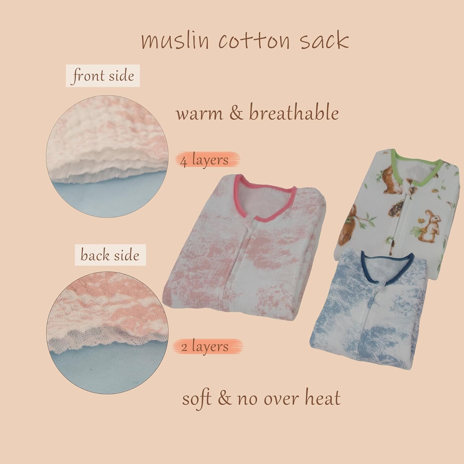 Muslin Cotton Toddler Girl Sleeping Bag 0.5-0.7 TOG (2-3T) – Lightweight & Breathable Wearable Blanket, Sleeveless Sleep Sack with 4-Layer Front & 2-Layer Back, All-Season Use