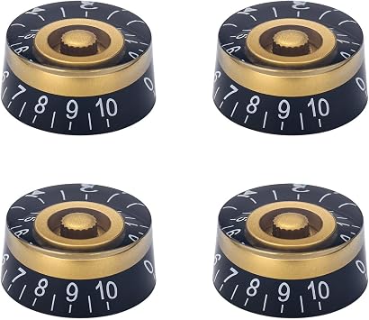 4Pcs Electric Guitar Knobs Gold Black Speed Volume Tone Control Knob for Les Paul Strat Style Guitar Bass Parts Replacement