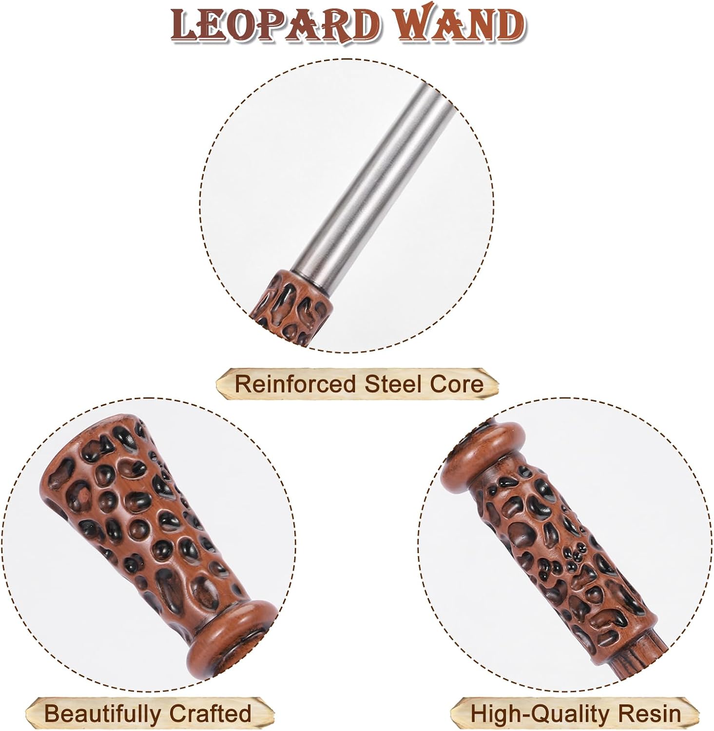 Light Up Wizard Magic Wand 5 Static Lightings Rechargeable Kids Toy Leopard | Witch Resin Wands for Kids Adults, Gift Set for Cosplay Display Birthday Party Favors Halloween Christmas