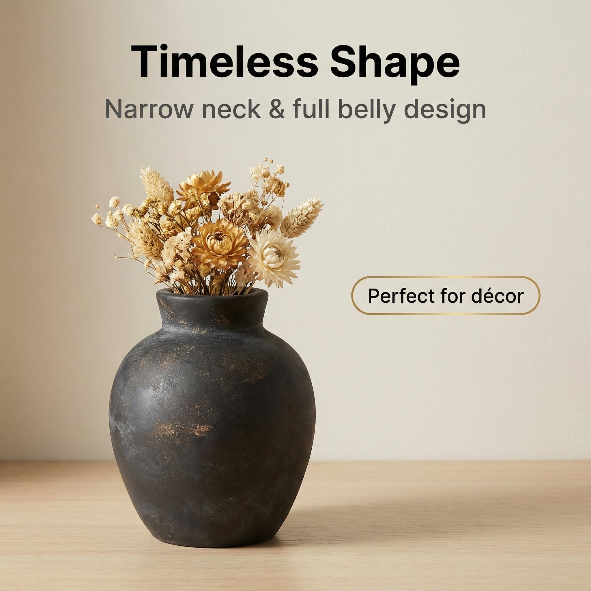 Rustic Terracotta Pot, Bronze Ceramic Flower Vase 6.1 Inch, Farmhouse Boho Centerpiece for Home Decor, Living Room, Table, Shelf, Mantel & Bathroom - 4