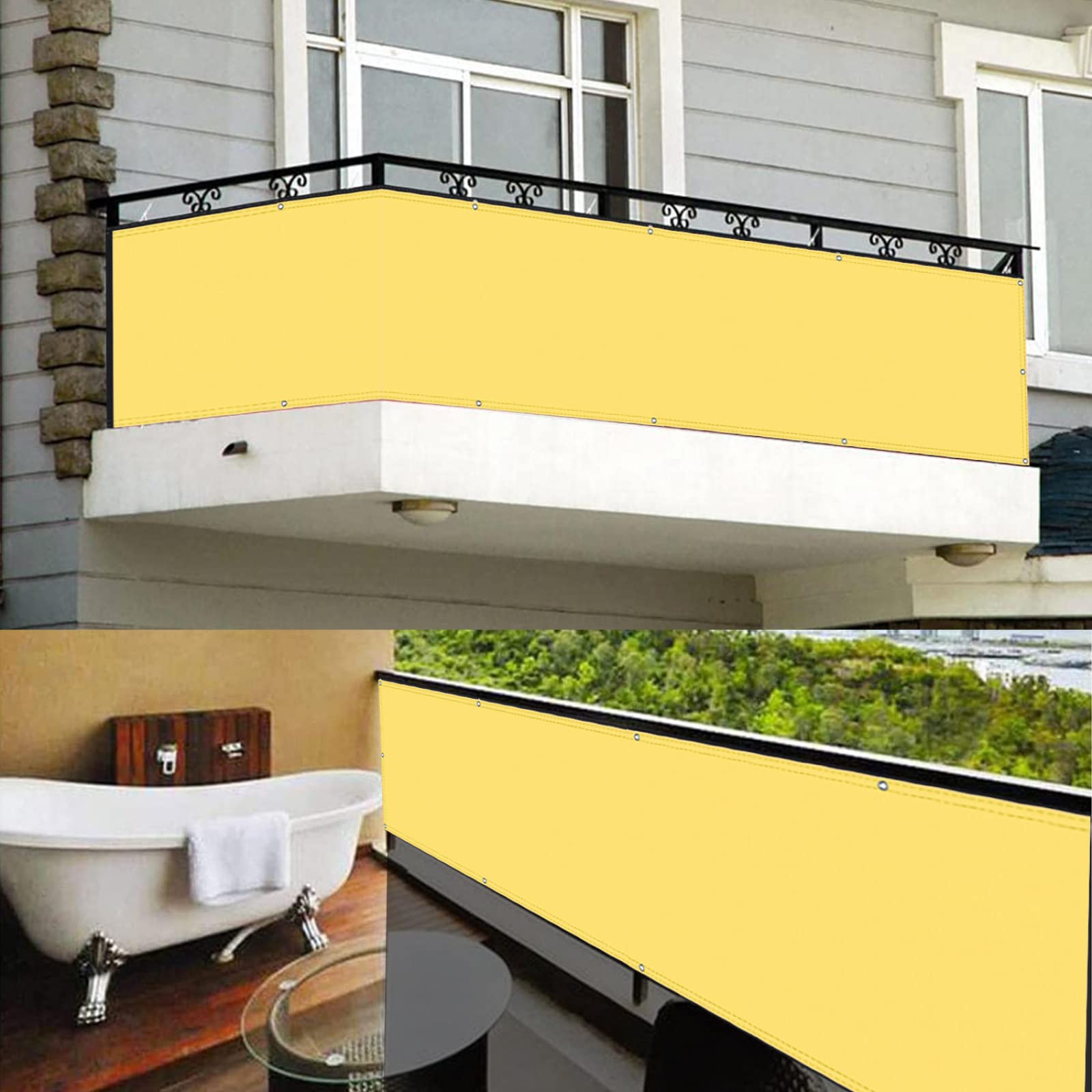 Wodoodporny żółty poliester na zewnątrz, 110 x 200 cm, z oczkami, opaski kablowe i sznurek, łatwy do czyszczenia, do ogrodu, na balkon, zapewniająca prywatność i cień