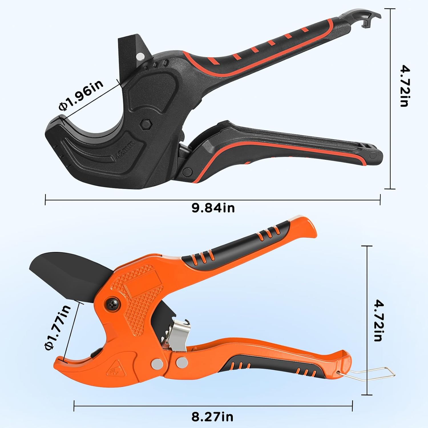 2 Pack PVC Pipe Cutters, Cuts up to 1-5/8"(42mm) PE, PVC, PPR and Plastic Hoses, Ratcheting PVC Pipe Cutter Tool, PVC Cutter Tool with SK5 Blades, Suitable for Home and Plumbing Repairs