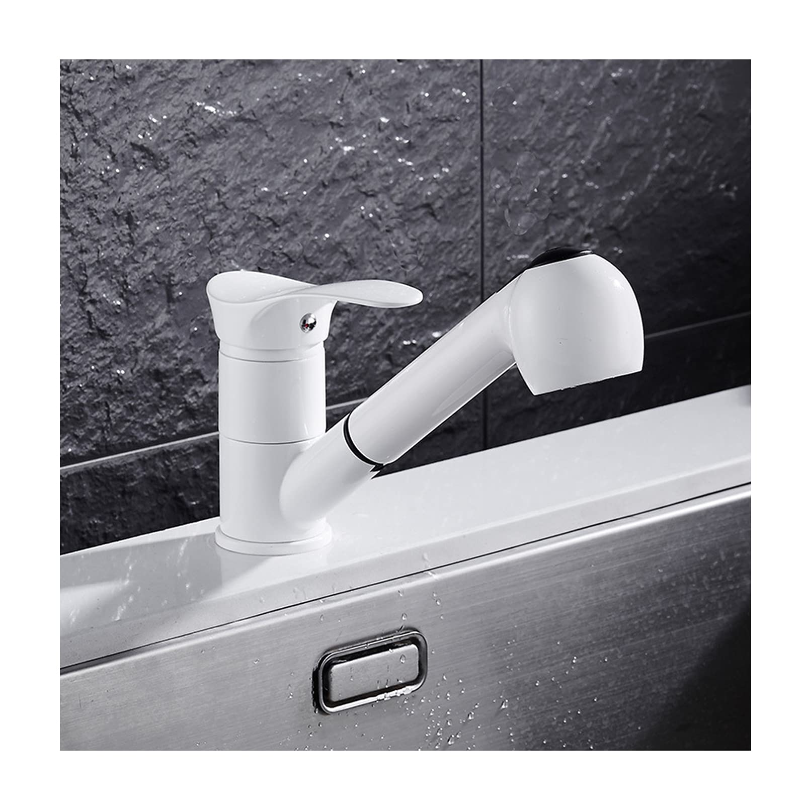 Robinet de cuisine blanc à jet double et mitigeur extractible en cuivre durable