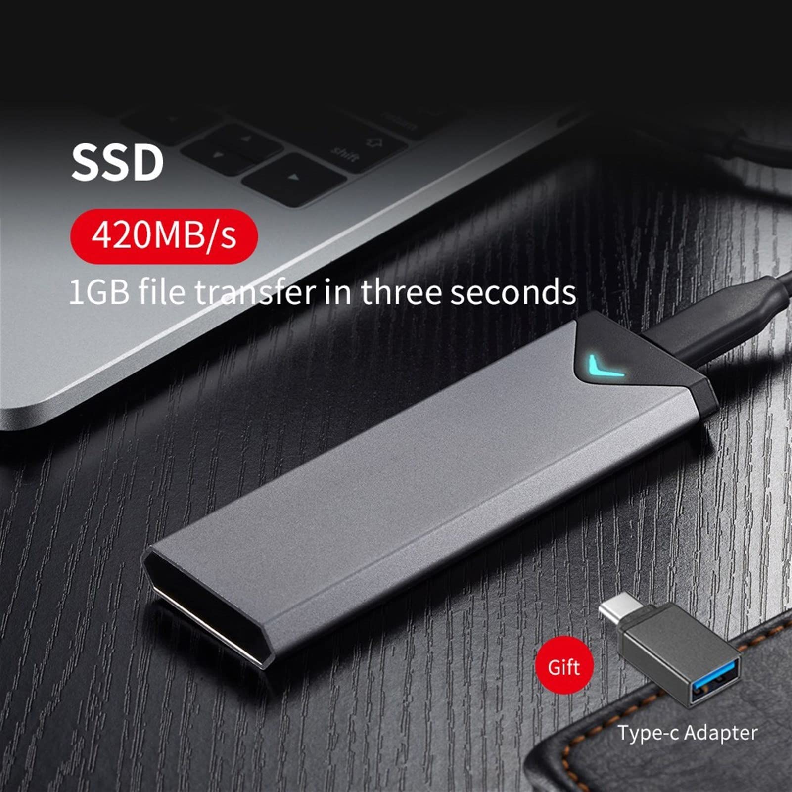 SSD External Solid State Drive 1tb/512gb/128gb, Type-c Usb3.1 Portable Backup Storage, Suitable for Pc Desktops, Laptops, Ps4, Xbox, Smart Tv (1TB,Gray)