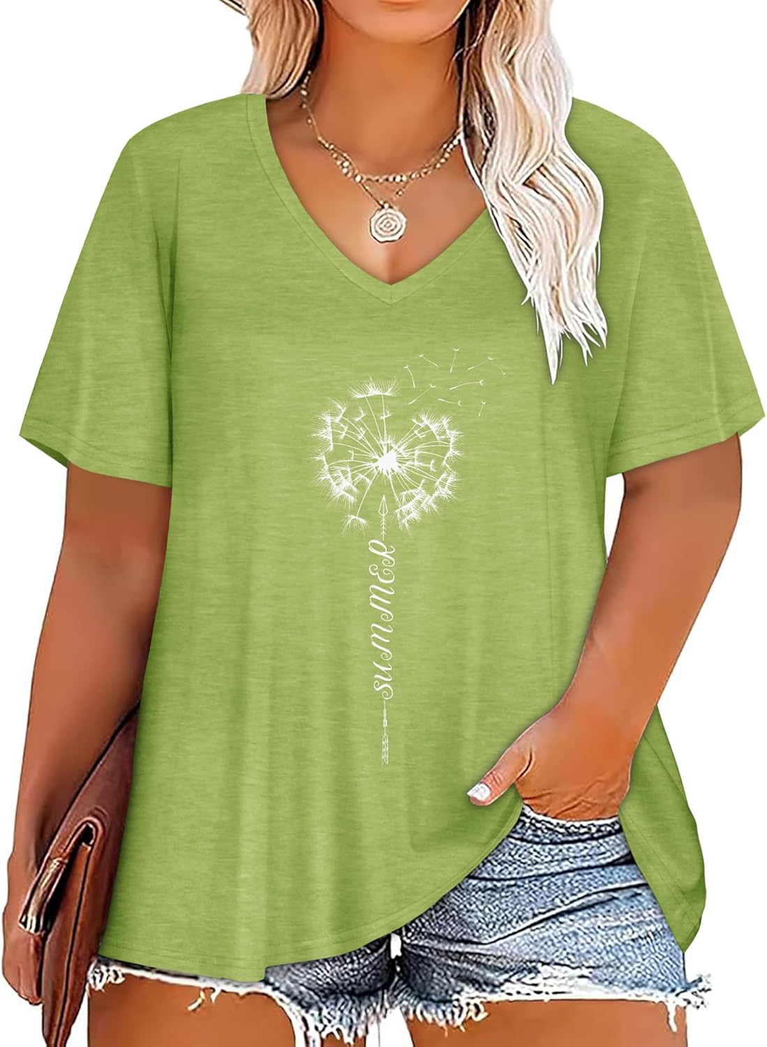 JOELLYUS Plus Size Tops for Women Summer Top Loose Fit Tee Shirts V Neck Short Sleeve Blouse