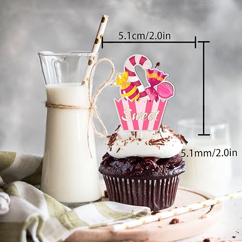 Miniatura 2 de 18 piezas de piruleta rosa con purpurina para casa de dulces, decoración de postre para cupcakes, suministros de decoración de baby shower, niños y