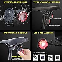 Vista 6 de Smart Bike Tail Light: Auto On/Off Rear Bicycle Flashlight Ultra Bright Back Brake Light High Lumen Daytime Strobe USB Rechargeable Safety Red Led