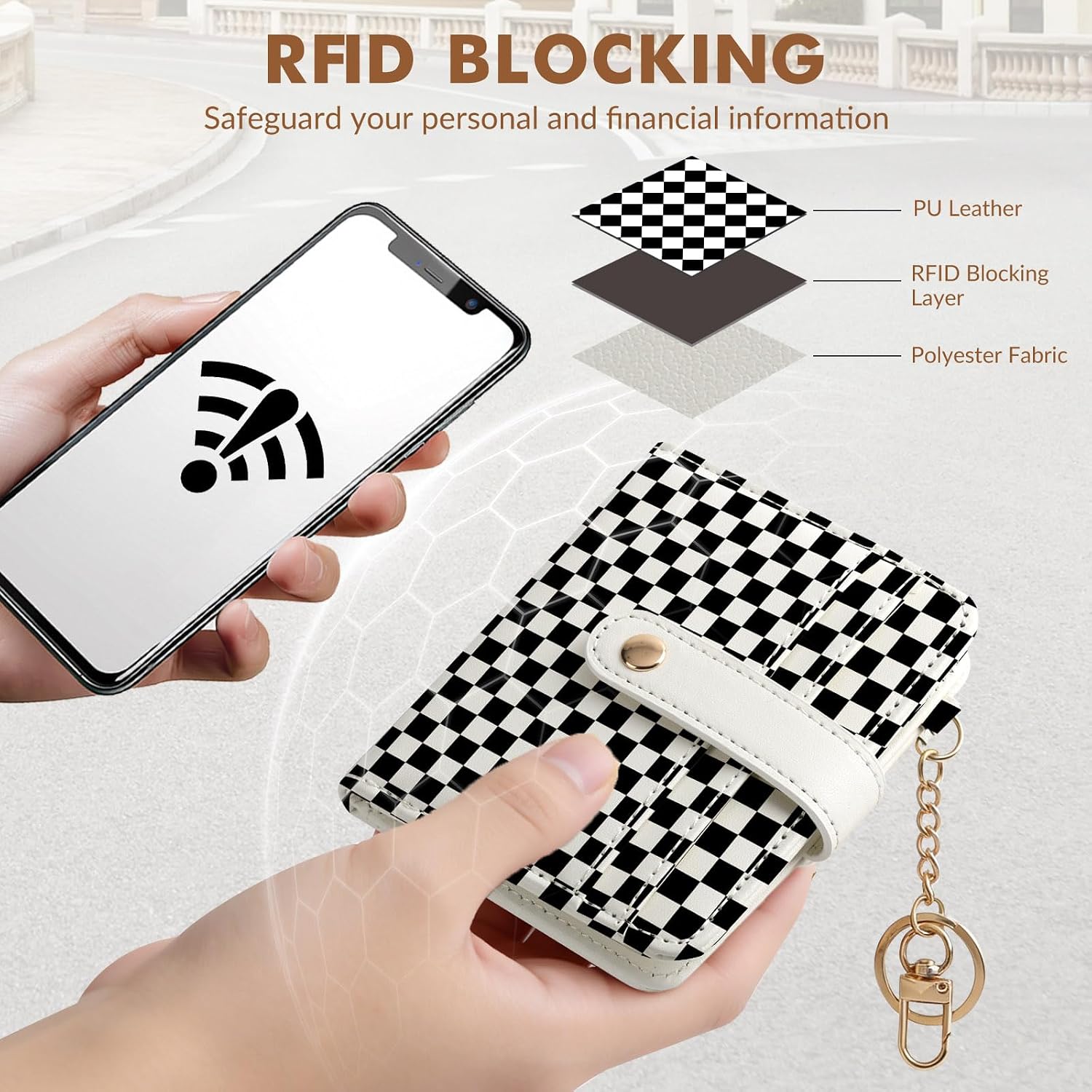 Women Wallet, RFID Blocking Bifold PU Leather Wallet, Small Slim Compact Purse with Clear ID Window & Zipper Coin Pocket, Credit Card Holder for Ladies,1 ID window 8 Card Slots,Checkered image 5