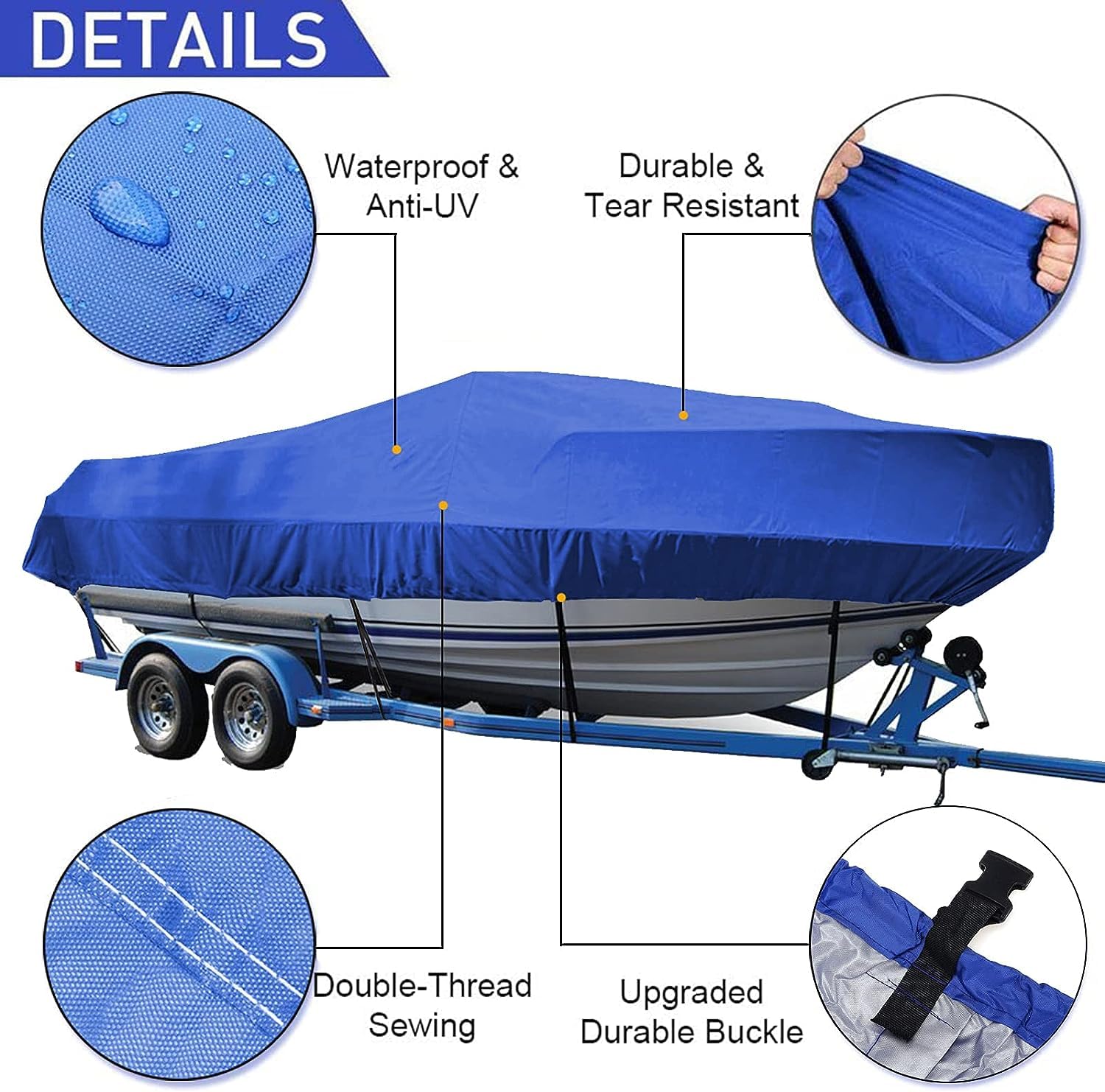 Telo Copri Barca，Telo Barca,Copertura per Barca 210D Impermeabile per Barche da Pesca, trimarani con Scafo a V, Nero, 14-16 Piedi: 530x290 cm, Copertura per Bar