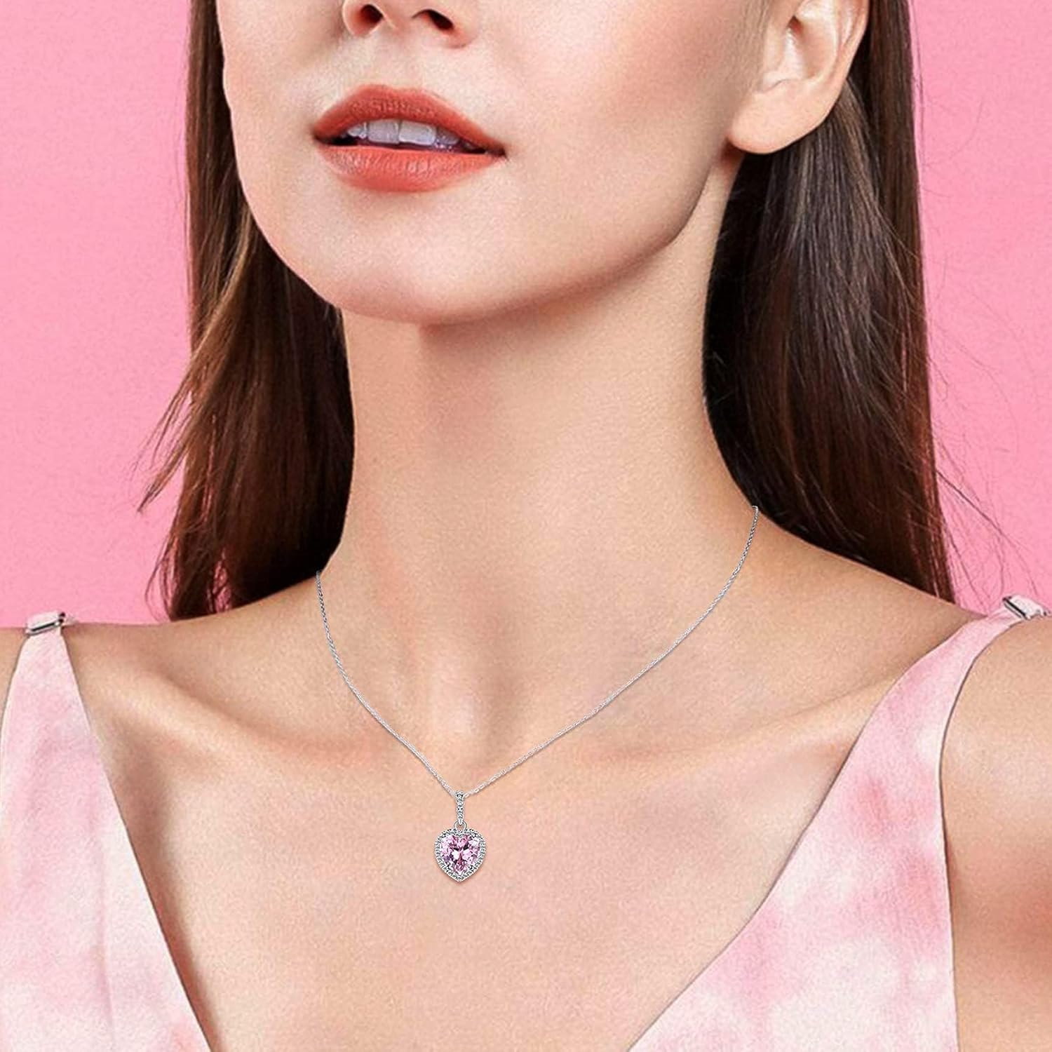 Bestyle Sparkling 925 Sterling Silver Birthstone Necklaces for Women, Created Heart/Round/Teardrop/Square Crystal Solitaire Pendant Diamond Necklace, Great Birthday/Anniversary/Wedding Gifts - Image 5