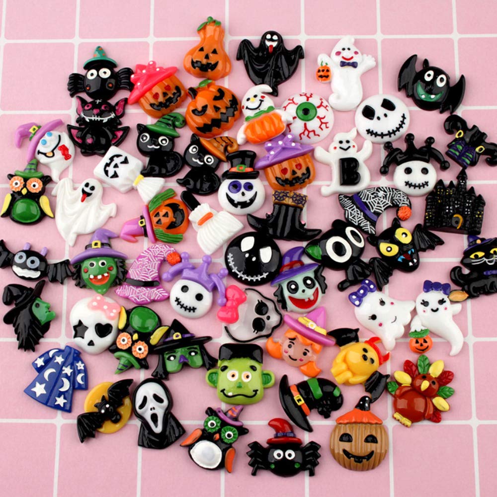 100 Pcs Halloween Resin Charms - Gothic Pumpkin Skull Ghost Charms For Nails, DIY & Crafts