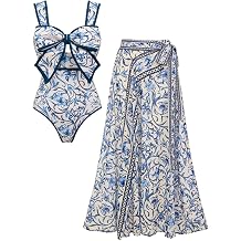 FLAXMAKER Black and White Swimsuit Bow-tie Decor Womens Polka dot Print Skirt One Piece Bathing Suit with Skirt