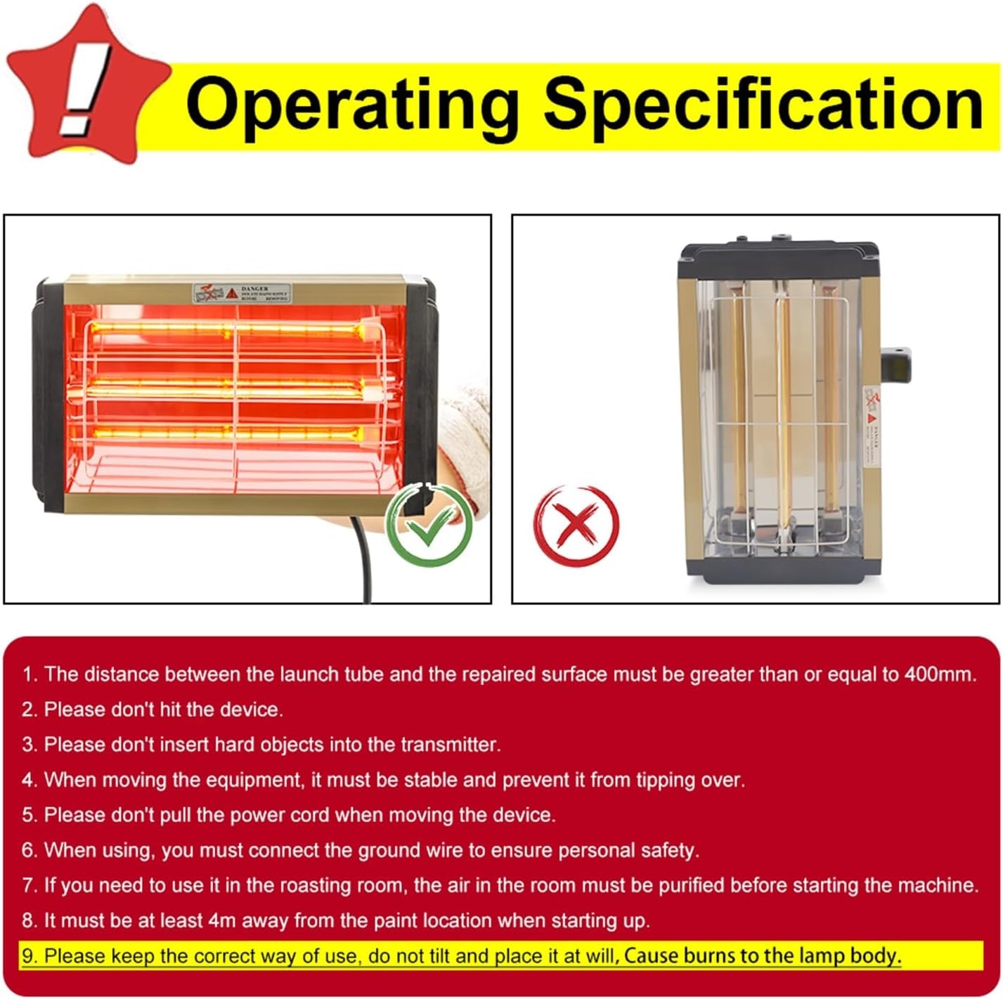 Car Paint Curing Lamp 1000W - Handheld Infrared Paint Drying Lamp for Body Repair - Shortwave Halogen Heater Light for Fast Curing and Drying