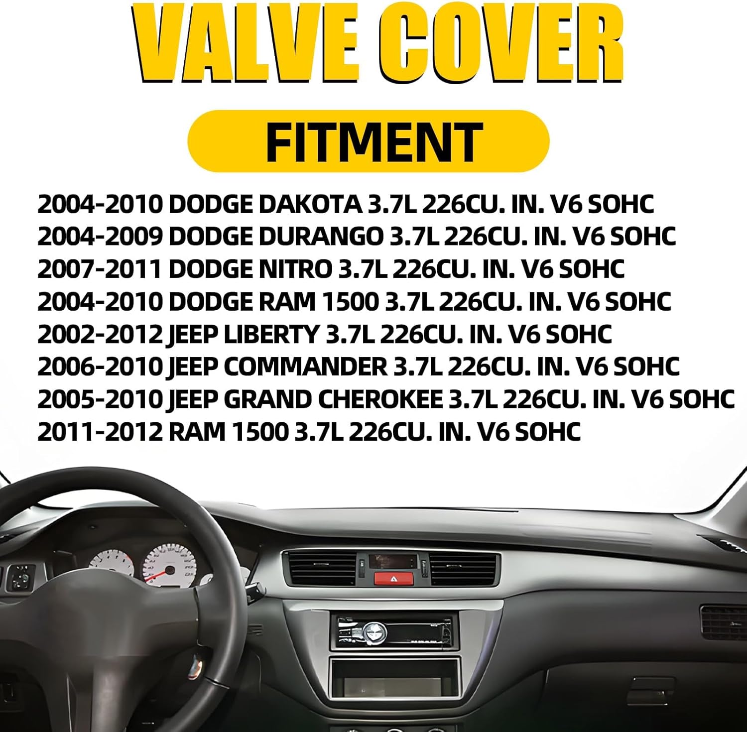 Right Valve Cover Compatible with 2004-2010 Dodge Dakota 2004-2010 Dodge RAM 1500 2002-2012 Jeep Liberty 3.7L OE 53021938AC