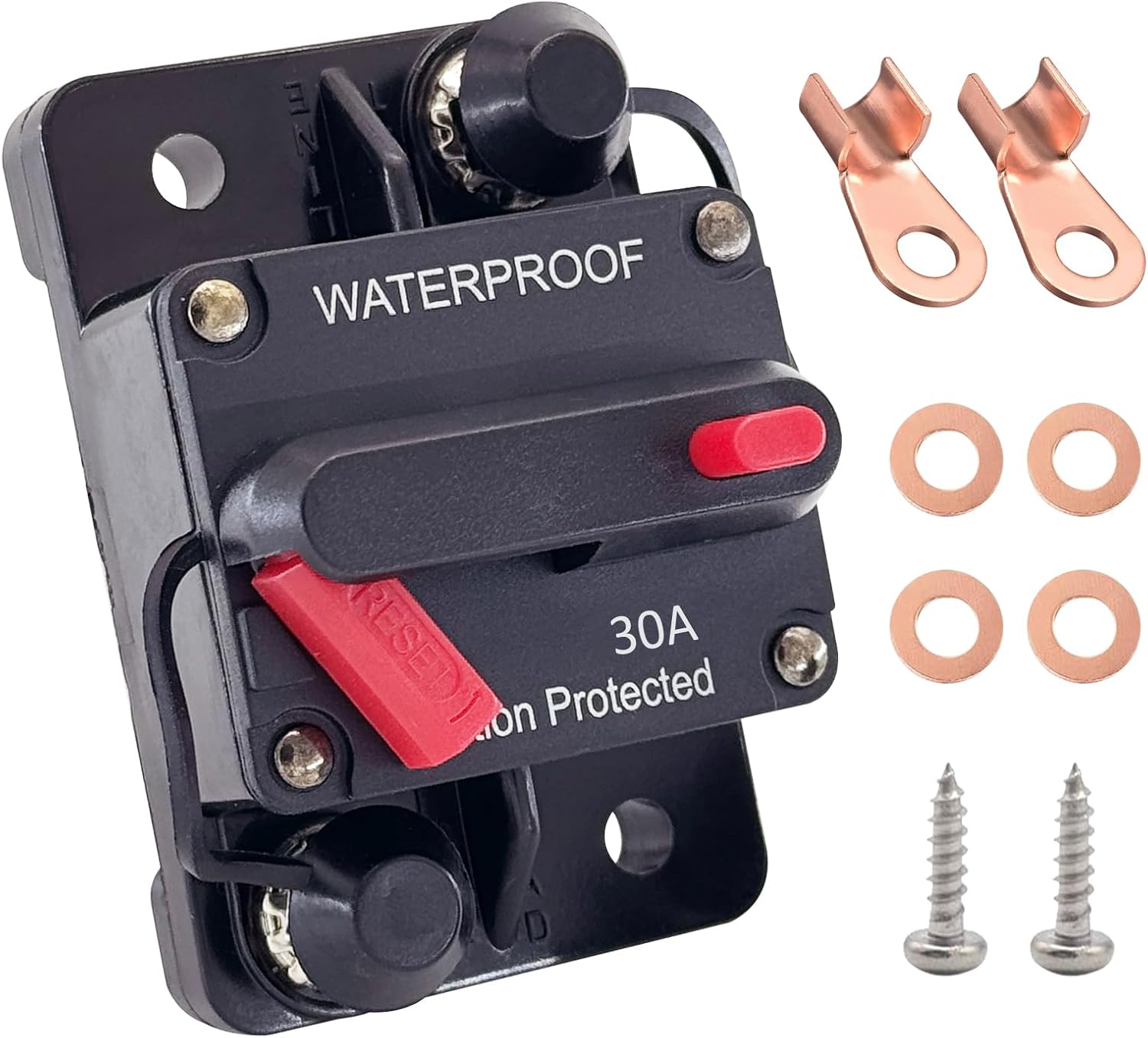 200A Circuit Breaker, Ampper Surface Mount DC 12V-48V Waterproof Thermal Circuit Breaker Fuse with Manual Reset/On-Off for Boat Trolling Motor Auto Audio Solar and More