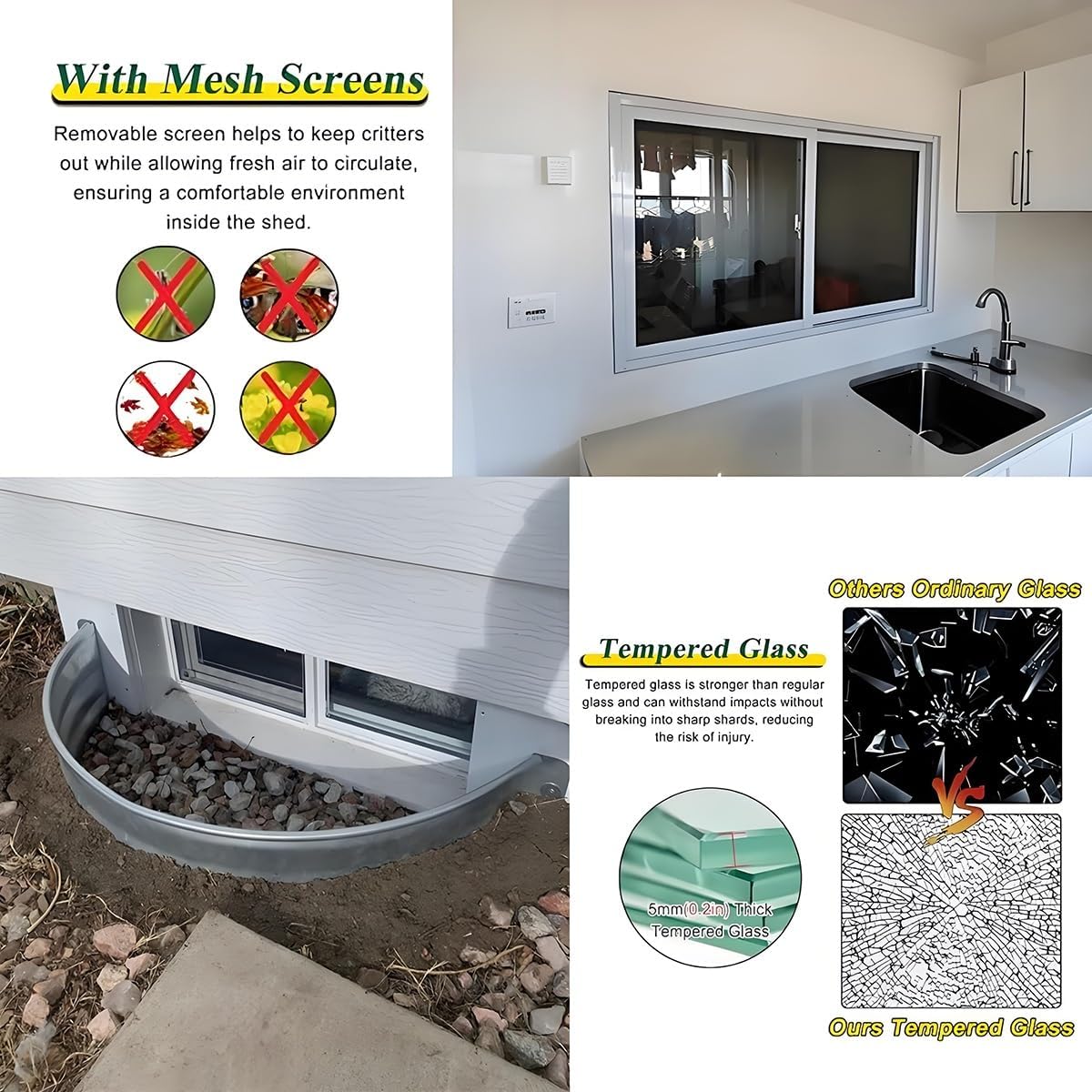 Aluminum Basement Window, 30x20in 30x15in 30x16in Horizontal Shed Window with Locking, House Replacement Windows with Tempered Glass and Screen for Basement Garage or Shed(White,W30xH20in)