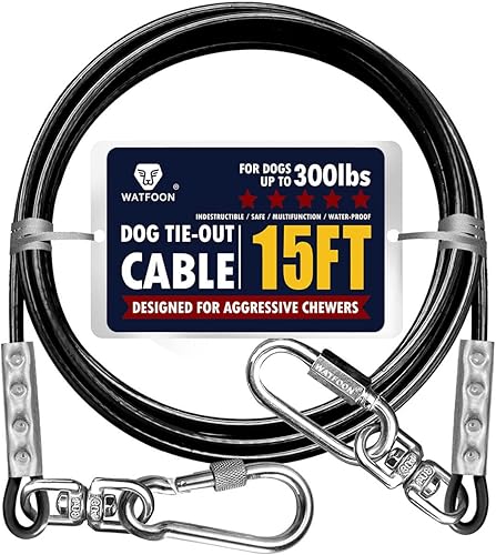 WATFOON Camino de perro para patio, sistema de cable de carretilla para perros, línea de cremallera para perros grandes, cable pesado de amarre para