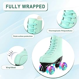 jessie PU Leather Roller Skates Roller Skates for Women Outdoor and Indoor Adjustable Four-Wheel Premium Roller Skates for Women Men Boys and Girls (Flash Wheel,Women\'s 6/ Youth 5)