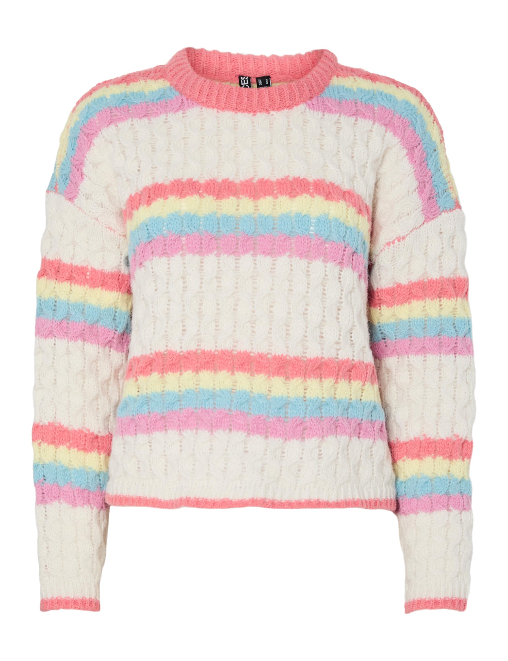 PIECES Pcjace LS O-Neck Cable Knit BC, Cloud Dancer, L