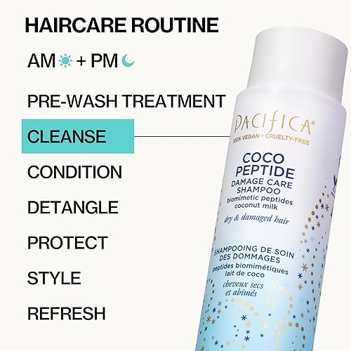 Miniatura 10 de PACIFICA Beauty, Champú para el cuidado de daños de péptidos de coco, cabello seco y dañado, reparación de daños por blanqueador, color, servicios