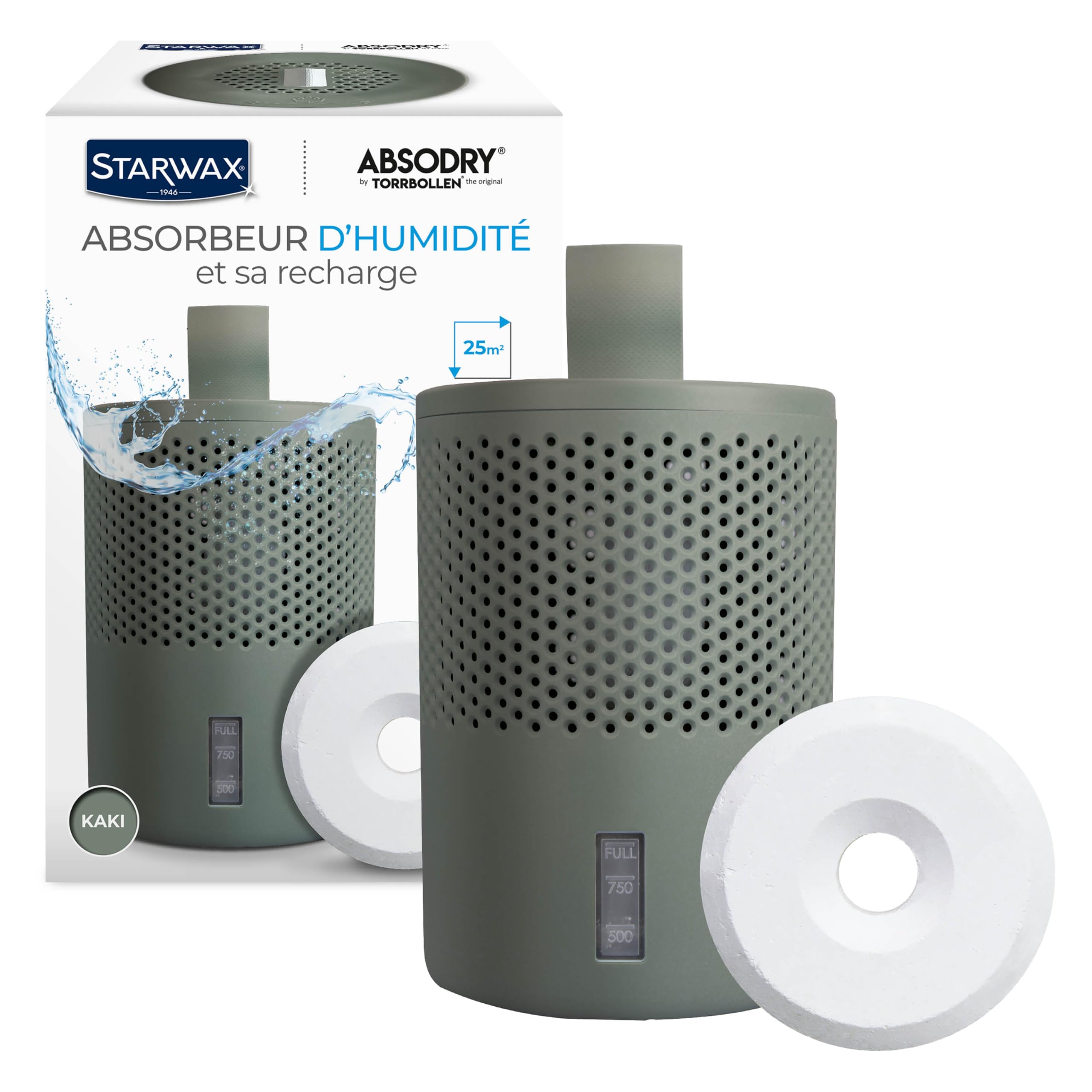 STARWAX - Luftentfeuchter und Entfeuchter-Tab 500 g - Absorbiert Feuchtigkeit und vermeidet Schimmel - Kaki - Anti-Geruch - Geräuschlos - 1 Tab behandelt 25 m² für 3 Monate